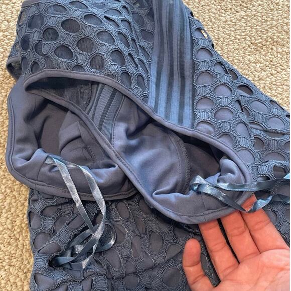 Lane Bryant Crochet Lace Overlay Dress Lined Classic A Line Blue Women's Plus 18 - Picture 11 of 14